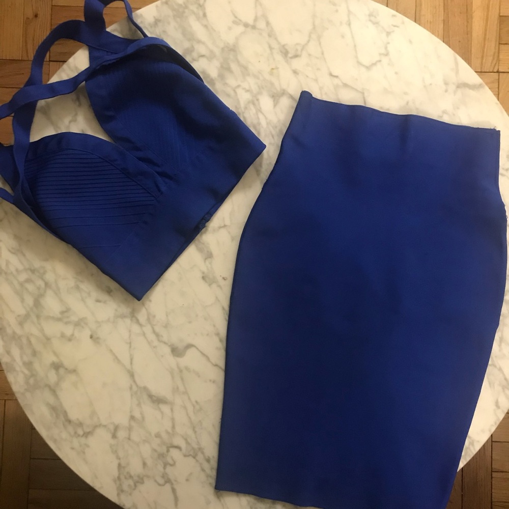 stretch material Royal blue skirt and top